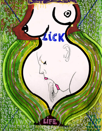 2024.Lick Life.Marqueurs permanent et acrylique sur papier 29,4x20,7cm